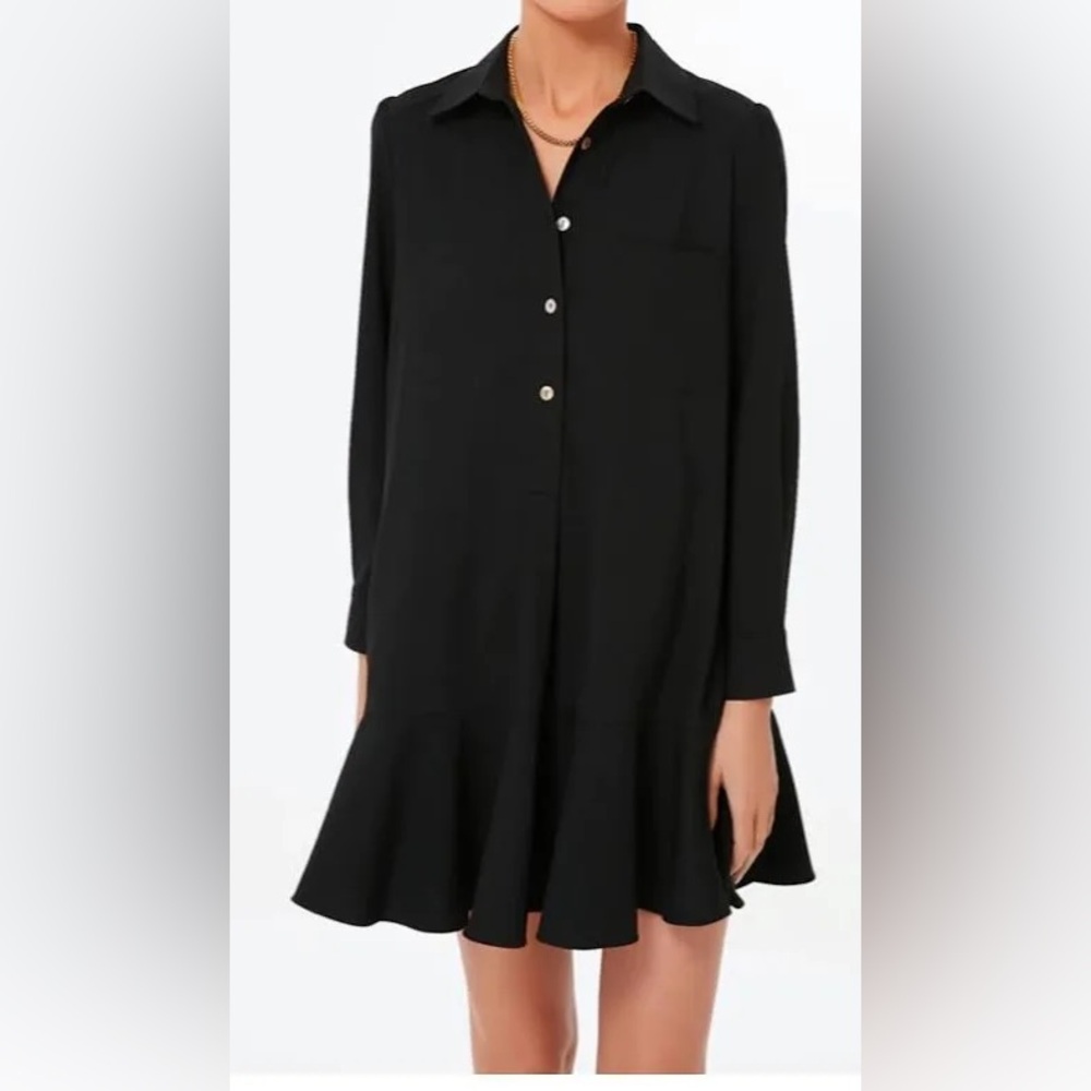 Tuckernuck Black Ruffled Long Sleeve Shirt Dress